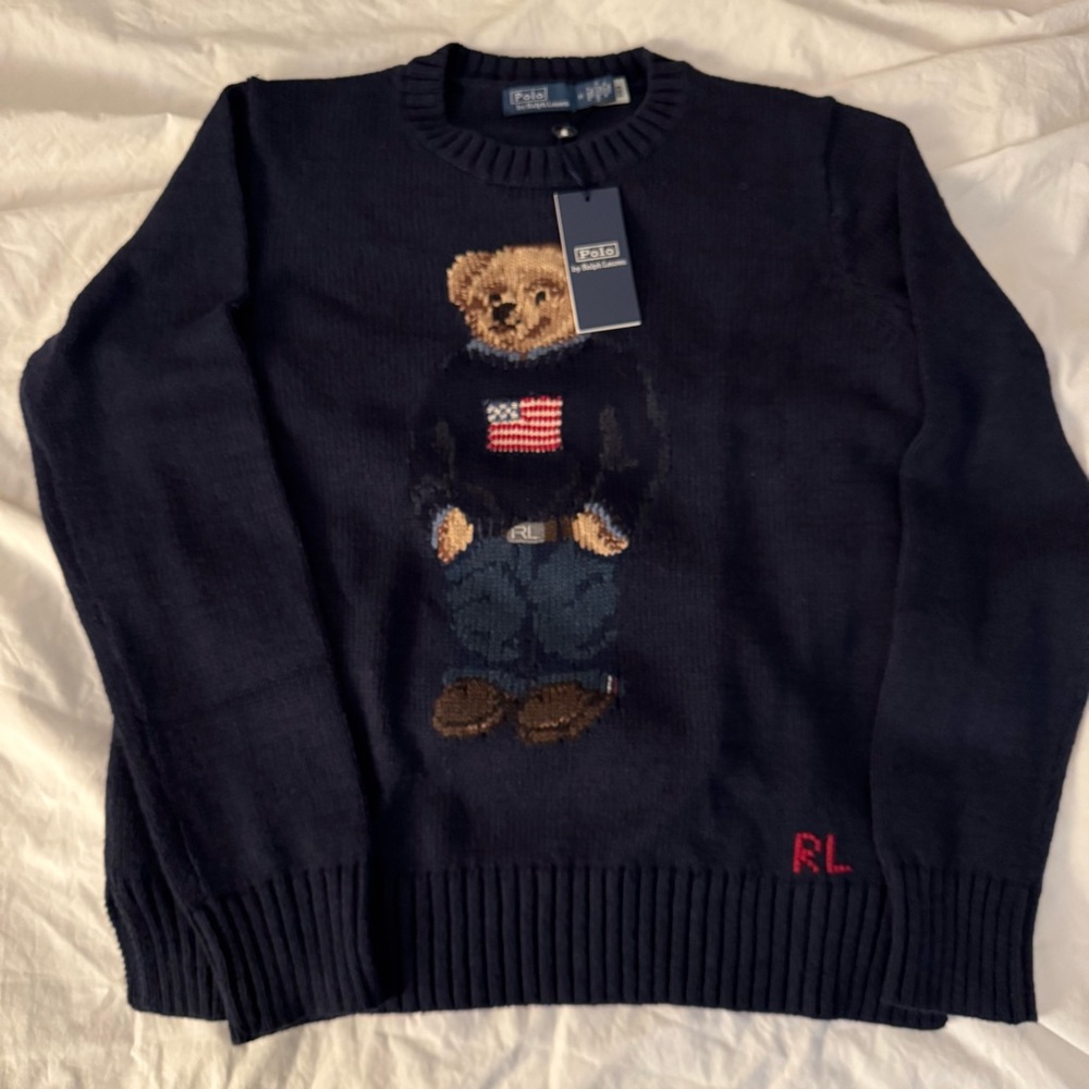 Polo Ralph Lauren Cotton-Linen Crewneck Bear Sweater